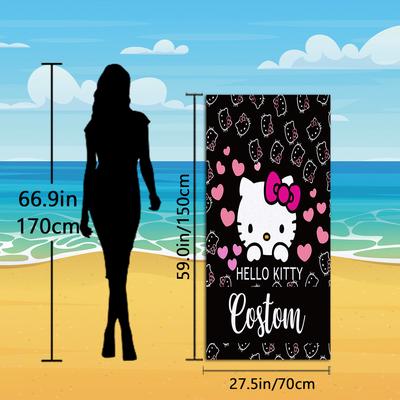 TEMU 1pc Hello Kitty Personalized Beach Towel - Custom Name, 7 Sizes, High Absorbency & Quick-dry, Soft & Durable For Beach, Pool, Yoga, Travel, Poolside Accessory, Design, Quickdry Fabric Image
