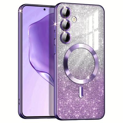 TEMU For For Galaxy A55 A35 A15 A56 A36 A16 5g Case, Clear Magnetic Glitter Gradient Sparkle Luxury Plated Soft Tpu Bumper Full Camera Lens Protector Case Image