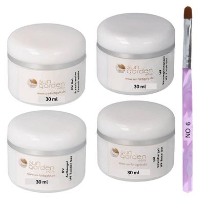 TEMU Sun Garden Nails 4-piece Uv Gel Set From Germany - Builder Gel, , Gel, Finish Gel With Professional Nail Design Brush - Base & Shaping Set Image