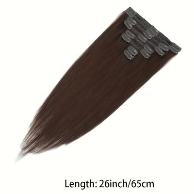 TEMU 8pcs Women's Clip-in Hair Extensions Set, 100% Brazilian Human Hair, Straight Style, #4 Color, Basic Models, Seamless Design, Full & Finish, Natural Look, Easy To Apply, Suitable For All Image