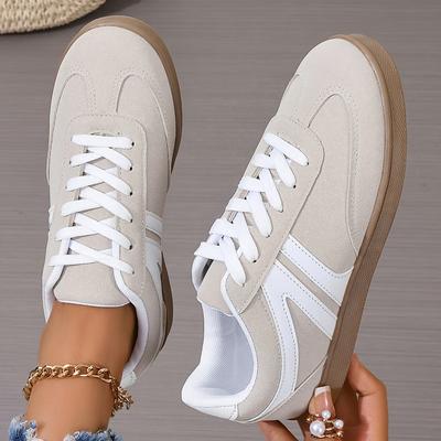 TEMU Women's & White Casual Sneakers - Synthetic Cover Upper, Breathable Fabric Lining & Durable Rubber Sole, Low-top Lace- For , Versatile For Casual Attire & Light Sports Image