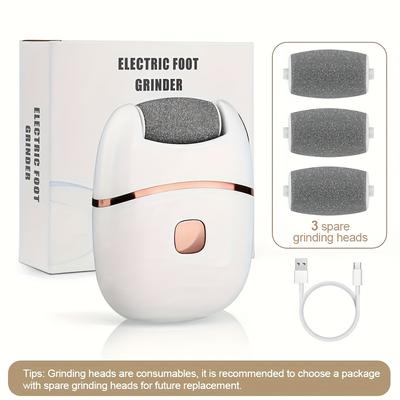 TEMU Rechargeable Electric With 3 Interchangeable Heads, Thick Skin Exfoliation, Usb Charging, Portable & For Cracked And Dry Skin Care, Callus Trimmer For Smooth Feet Image