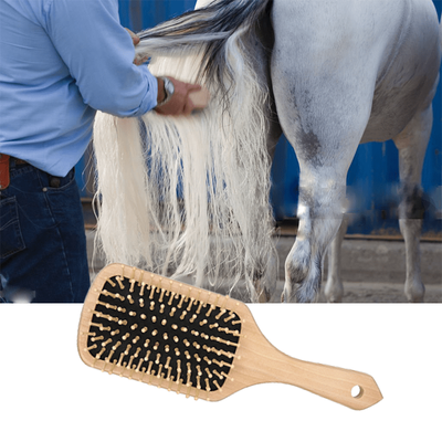 TEMU 1pc Premium Wooden & Tail Brush - Durable Abs Handle, Soft Nylon Bristles For Grooming And Massage - Essential Tool For , Shedding- Image