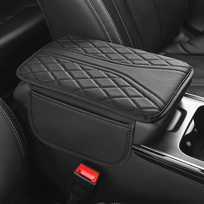 TEMU 1pc Pu Leather Car Armrest Pad With Side Storage Bag, Durable Vehicle Interior Accessory, Fashionable Armrest Pad For Car Storage Solution, Fits Vehicle Models Image