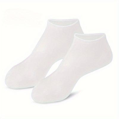 TEMU 1 Pair Silicone Moisturizing Socks - High Elasticity, Reusable Aloe-infused Spa Socks For Overnight Hydration, Anti-slip Gel Heel & Toe Design For Men And Women With Dry, Rough Skin - Image