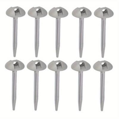 TEMU 10pcs Grey Plastic Dome Carpet Nails - Anti-rust, & Extract Ground Anchors For Tents, Awnings & Garden Fabrics, 95mm Mushroom Shaped Design For Secure Outdoor Setup Image