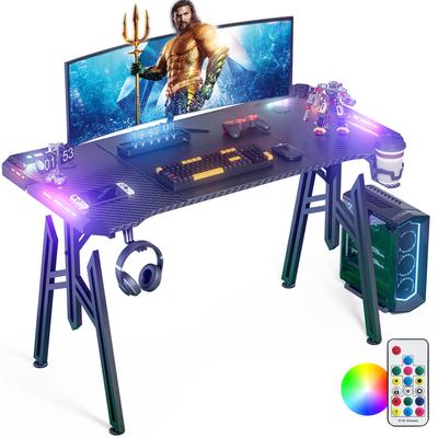 TEMU Gaming Desk Gamer Table, Carbon Fiber Surface Computer Desk, Ergonomic With Headphone Hook And Cup Holder, 120cm/140cm/160cm Image