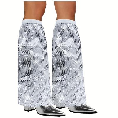 TEMU 70s Fancy Dress For Women, Glitter Leg Guards 70s Disco Fancy Dress Accessories, 1 Pair Of Vintage Disco Silvery Sequin Ladies' Accessories Image