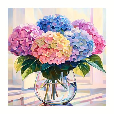 TEMU 1pc Contemporary Hydrangea Flower Vinyl Sticker, Self-adhesive Removable Kitchen Wall Decal For Refrigerator, Cabinet, Dishwasher, Plastic Surfaces, Vibrant Pink, Blue, Yellow, Purple, White Image