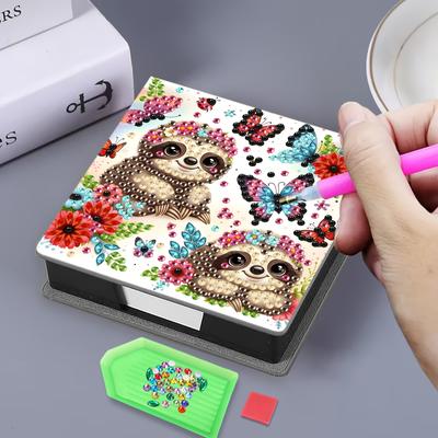 TEMU 1pc Sloth & Diy Notepad - Black Leather With 160 Sheets, Cute Animal Design With Vibrant Floral & Patterns, Home, Office, School Supplies, Craft Projects & Holiday Gifts Image