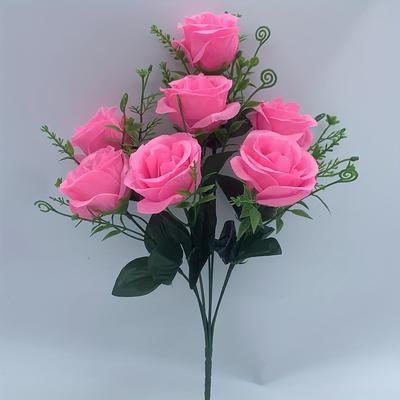 TEMU 1pc Artificial - Vibrant Roses With , Indoor/outdoor Decor, Home & Holiday Decorations, Handcrafted Flowers, No Battery Required, Decorations|realistic Artificial Roses| Greenery Arrangement Image