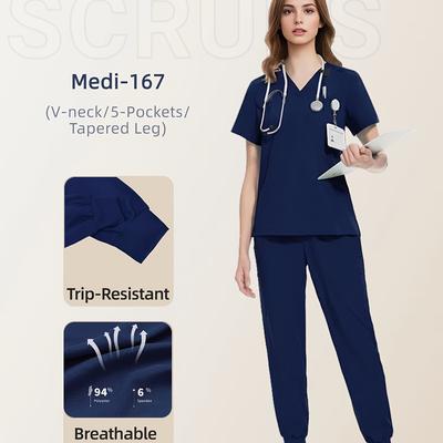 TEMU Women's Comfortable Uniform Set With Pockets, Elastic V-neck Top & Ribbed Pants, Breathable, -resistant, , Orange, Wear, Healthcare Professional Apparel | | Comfortable Image