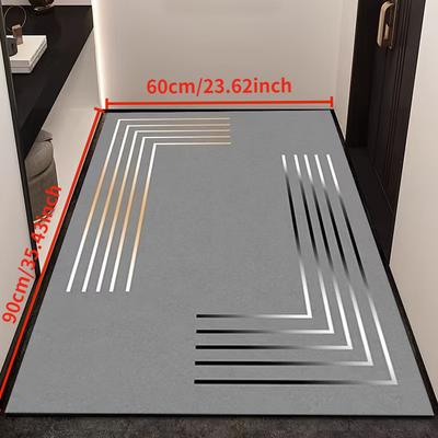 TEMU Luxurious Non-slip Diatomaceous Earth Mat - Soft, Absorbent, Quick-dry With Elegant Gray & Golden Striped Design, Kitchen, Bathroom, Entryway - Durable Rubber Backing, Hand Wash Only, Bathroom Image
