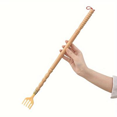 TEMU Ergonomic Wooden Back Scratcher: Portable Manual Tool For Home Use - Adult Size Image