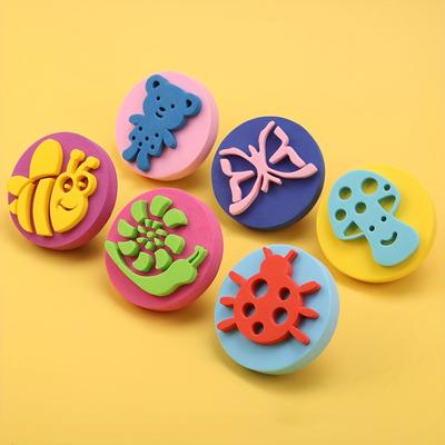 TEMU A Set Of 6 Color Painting And Graffiti Diy Printing Tools With 6 Sponge Stamps Image