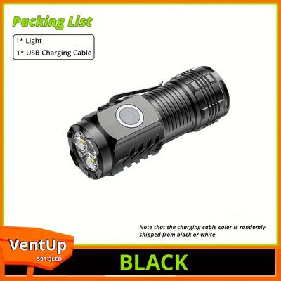 TEMU 1pc Mini Portable Led Flashlight, 5 Lighting Lantern, Black/green/silver Lightweight Flashlight, Super Light With Bottom Magnet, Design, Suitable For Daily And Emergency Use Image