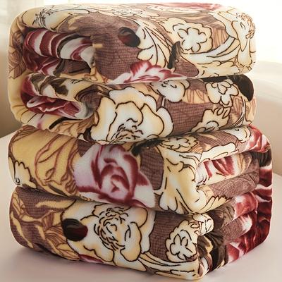 TEMU Larmpat Fleece Floral Print Blanket - Light Blue With White Daisies & Green Leaves, Cozy Throw For Bedroom, Living Room, Office, Sofa, And Car Image