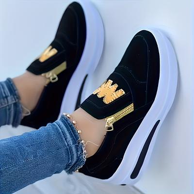 TEMU Women's Lightweight Fabric Sneakers - Casual Running Shoes With Zipper Closure, Comfortable Inner, And Pu Sole, Ladies Footwear | Casual Footwear | Image