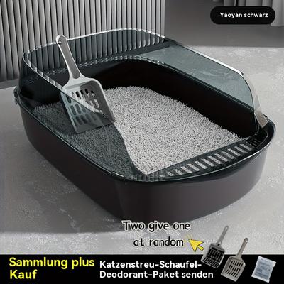 TEMU 1pc Large Semi-enclosed Cat Litter Box, High To Prevent Splashing, Thickened Cat Toilet, Free Cat And Deodorizing Bag, - From, Suitable For Medium And Large Cats Image