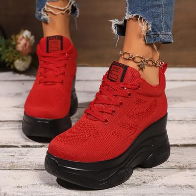 TEMU Women' Casual High-top Sneakers, Solid Color, Breathable Fabric, Plain Toe, With Lace-up Closure, , For , Hand Washable Image
