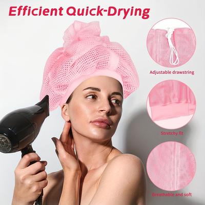 TEMU Pink Mesh Plopping Cap For Drying Curly Hair - Paraben-free, Prevents Knots & Breakage, Reduces Frizz, Ideal For Long & Short Hair Types Image