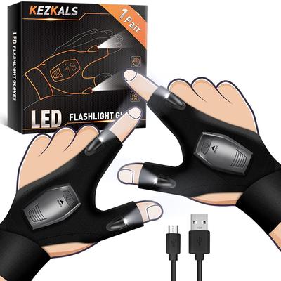 TEMU Outdoor Fishing Gloves 2 Led Flashlight Gloves Car Repair Camping Cycling Running Image