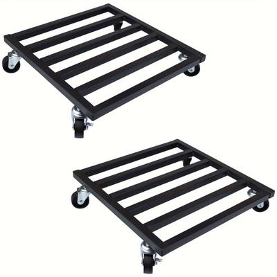 TEMU 2-pack Black Metal Swivel Wheels Planter Trays With Brakes, 30cm/35cm/40cm, Outdoor Garden Pot Stand, Square Shape, For Lawn And Patio Use Image