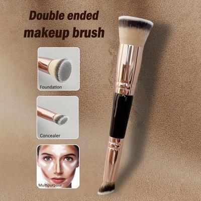 TEMU Professional Setting Powder Brush Soft And Portable Dual-use Loose Powder Brush Large Fluffy Fan Head + Cone Detail Head Oil Control Makeup Tool Image