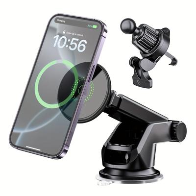TEMU Charger, 2in 1 Magnet Car Phone Holder Mount Iphone 16 15 14 Series, Vent/dashboard Charging Suction Cup Phone Mount Holder Image