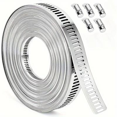 TEMU 1pc Durable Stainless Steel Hose Clamp Set - Adjustable Worm Gear With Fasteners, Metal Strapping For Automotive & Mechanical Applications, Rustproof & Waterproof Pipe Clamp Image