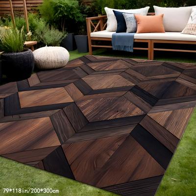 TEMU + Dot Embossed Bottom + 700g 1pc Wooden Inlay W-shaped Pattern Mat, Outdoor Rugs, Suitable For Courtyard, Terrace, Balcony, Machine Washable, Outdoor Mat Image