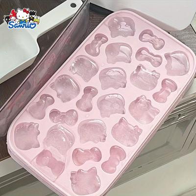 TEMU Hello Kitty Silicone Ice Cube Tray With Lid – Cute Cartoon Cat & Bow Shapes, Flexible Diy Ice Mold For Treats, Pink Ice Cubes For Holidays And Special Occasions Image