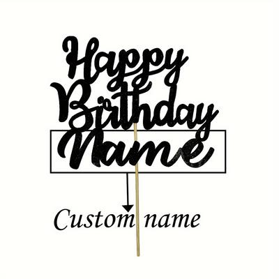 TEMU Custom Cake Topper - Personalized Name, Double-sided Design, Bamboo Material - Birthday Celebrations & Party Decor Image