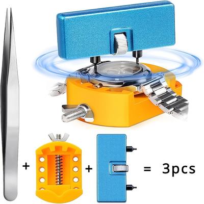 TEMU 3pcs Watch Case Opener Set, Non-water Resistant Watch Back Remover Tool, With Wrench, Tweezers, And Holder For Battery Replacement Image