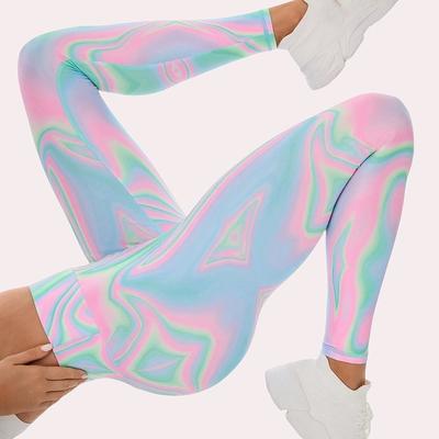 TEMU Women's High-waisted Hip-lifting Sweatpants - Gradient Color Transition, Light Beige-friendly , For Fitness, Outdoor Sports, Hiking, Casual Wear - Machine Washable Image