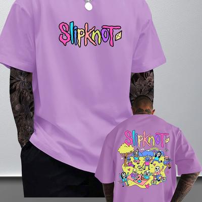 TEMU Men's Slipknot Cartoon Graphic T-shirt - Red Relaxed Fit Short Sleeve Tee, Casual & Comfortable Summer Wear For Men And Women, Everyday Tshirt | Vibrant Design | Machine Washable Image