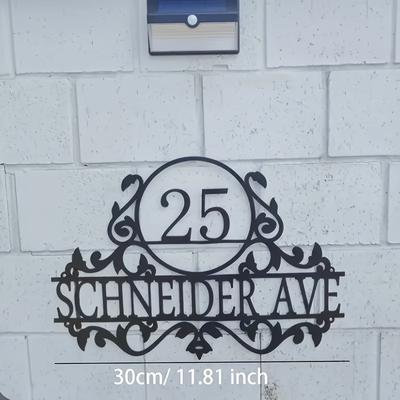 TEMU Customized Number And Street Name Sign - Personalized Iron Address Plaque, Elegant , Ideal For Outdoor & Home Decor | Perfect Christmas & Halloween Gift Image