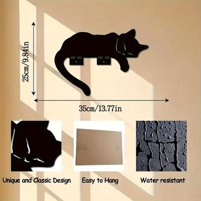 TEMU Rustic Black Metal Cat Silhouette Fence Topper - Sleeping Cat Garden Art For Outdoor Decor - Durable Iron Animal Sculpture For Gates, Fences, And Patios - Mother’s Day Or Nature- Image