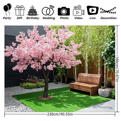 TEMU 1pc Contemporary Cherry Polyester Backdrop - Multipurpose Indoor/outdoor Banner For Parties, Weddings, Holidays - Durable, Easy-hang Pole Mount Photographic Cloth, No Electricity Needed Image