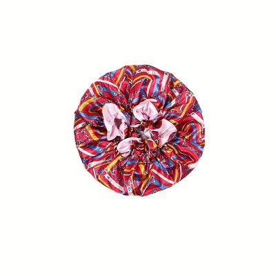 TEMU 1/2pcs Printed Double Layer Satin Bonnet Bonnet Hair Bonnet For Sleeping, Reusable Adjusting Hair Care Wrap Cap Sleep Caps For Women Image