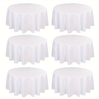 TEMU 1/2/6pcs White Round Tablecloth 90 Inch Round Bulk Linen Polyester Fabric Washable Tablecloth Cover Suitable For Wedding Banquet Birthday Party Buffet Restaurant Image