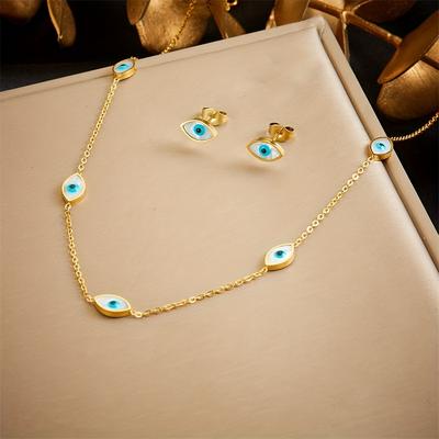 TEMU Bohemian Retro Minimalist Personality Golden Stainless Steel Necklace Earring Set Image