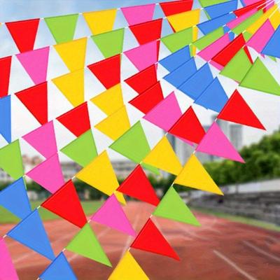TEMU 200pcs Meters Triangular Colorful Flag, Suitable For Outdoor Decoration, Colorful Opening, Festival Decoration, Construction Site Warning, Triangular String Flags, Wedding Image