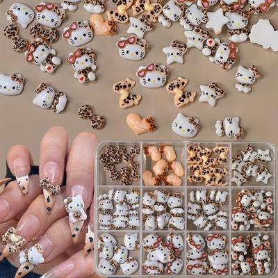 TEMU 72pcs For Hello Kitty Cute Nail Art Charms Kit With Rhinestones, 3d Cartoon Matte For Diy Nail, Phone Case And Hair Clip Decorations, Kawaii Image