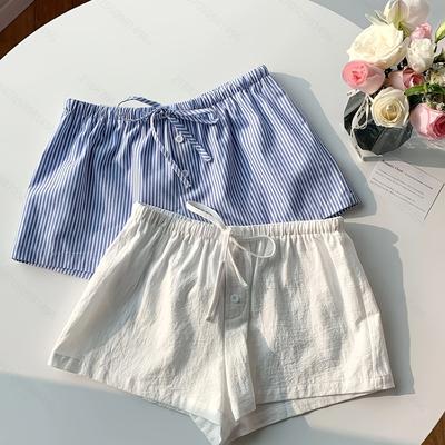 TEMU Two-pack Women's Drawstring Striped And Solid Color Shorts Image