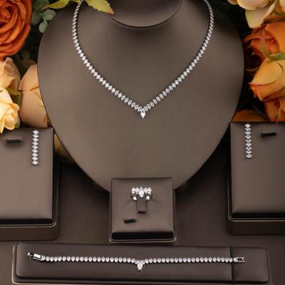 TEMU Wedding Jewelry Set With Copper V-neck Chain And Inlaid Cubic, Ideal For Everyday And Formal Wear In East Image