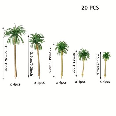 TEMU 20pcs Artificial Palm Tree Model Trees, Summer Hawaii Party Miniature Palm Trees Mixed 5 Size Fake Plastic Trees For Diy Scenery Landscape Cake Decoration Image