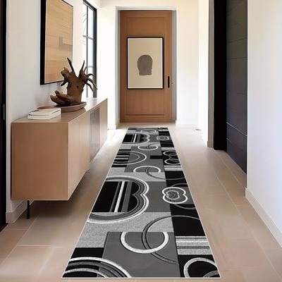 TEMU 1pc Modern Abstract Art Runner Mat - Machine Washable, Easy-clean Polyester Hallway Carpet With Black & White , Kitchen, Entryway, Balcony, And Laundry Room Decor, Washable Area Mat Image