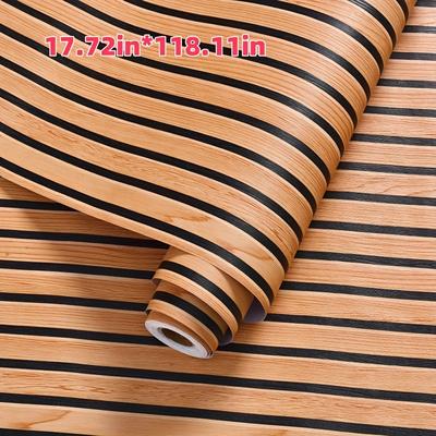 "TEMU 3d Wood Grain Self-adhesive Wallpaper Roll - Easy Installation, 17.72" X 196.85", Realistic Multi-colored Wooden Texture For Decor, Room Makeover | Realistic Wood Texture | Selfadhesive Material" Image