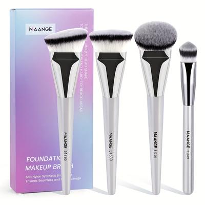 TEMU Maange 4pcs Face Brush, Foundation Brush, Concealer Brush, Blush Brush, Soft Bristles, Kabuki Brush, Travel Portable, Suitable For Beginners, Holiday Gift For Ladies Image